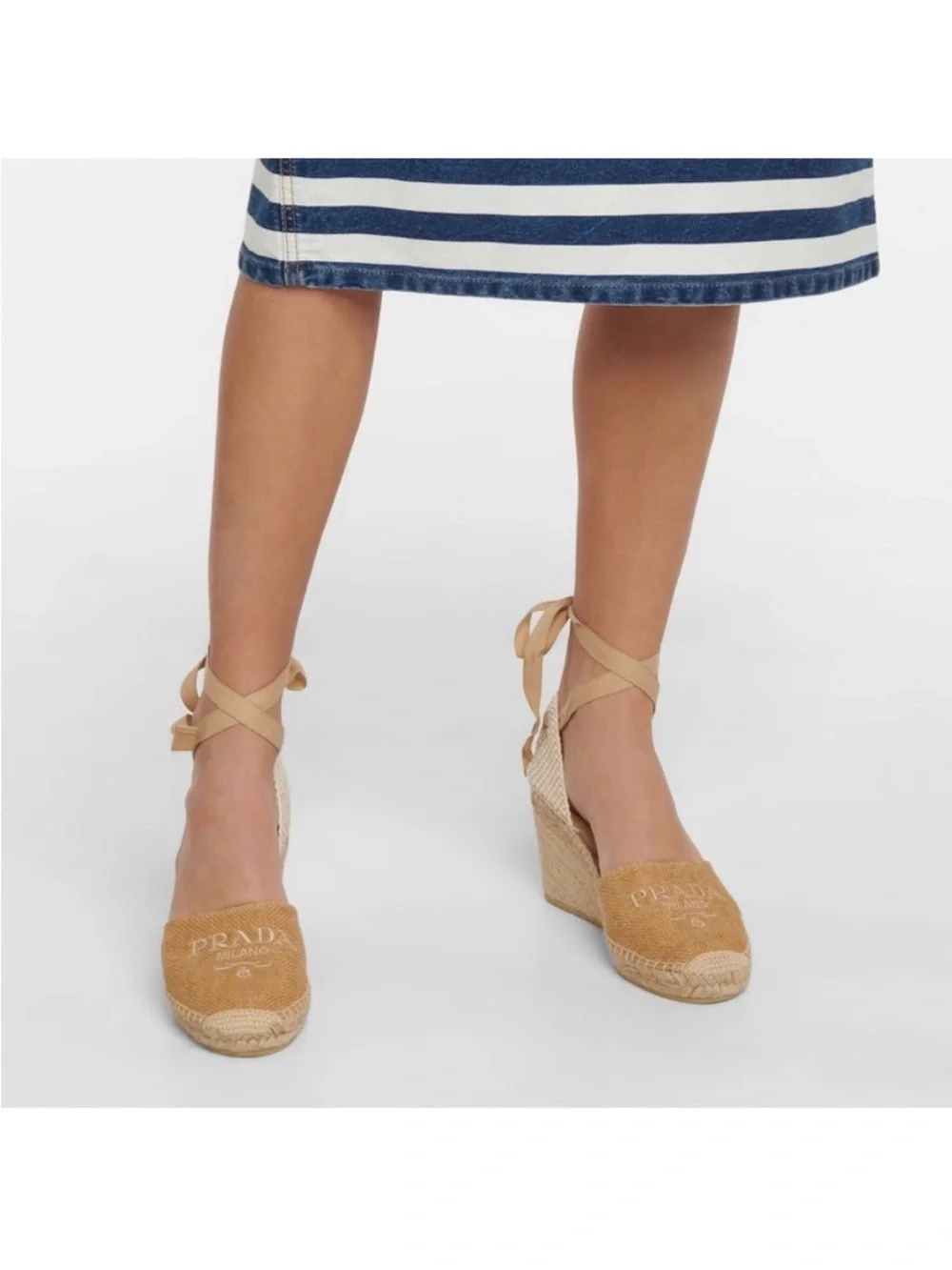 Prada Canvas Espadrille Wedge Tie-Ankle Shoes $850 36